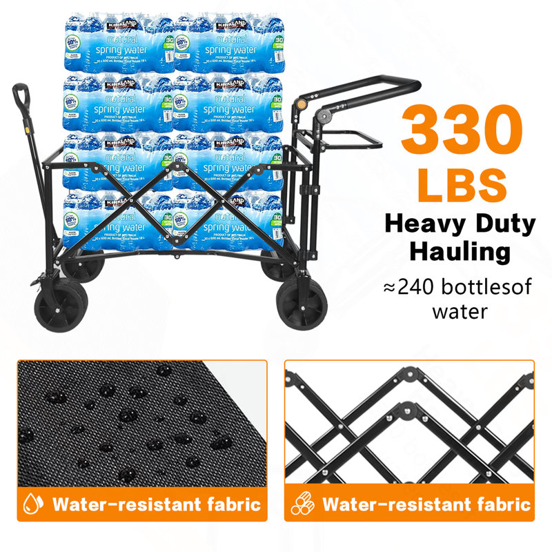 Chariot pliable avec chariot de 140 L pliable avec auvent amovible, chariot pliant avec roues pour tout terrain avec frein, chariot pliable avec sac isotherme, pour le camping