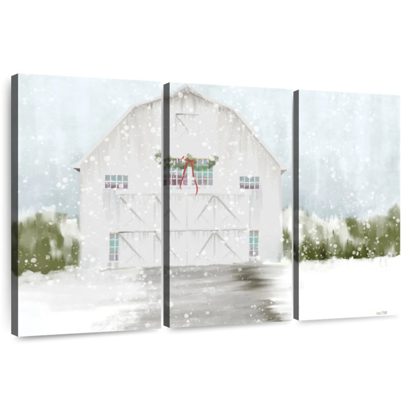 Lilie White Christmas Barn, 42" H x 65" W