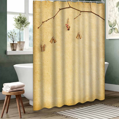 Rideau de douche beige imperméable, rideaux de douche pour la salle de bain avec 12 crochets