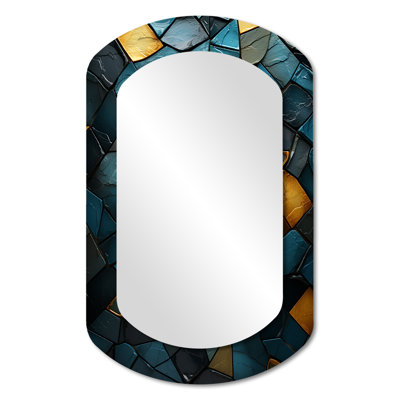 Blue and gold marble elegance II - Marble Asymmetrical Large Mirror, Modern Cylinder Unique Wall Mirror Decor, Printed Metal Art