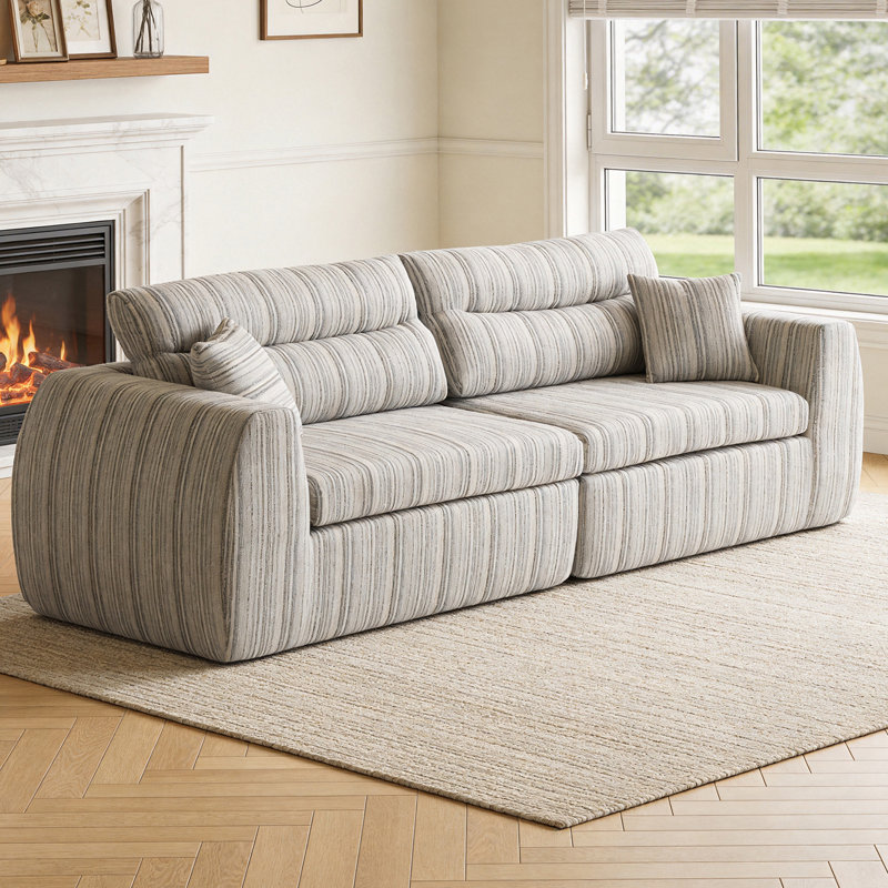 Canapé moderne rembourré avec éponge comprimé, Blanc doux / taupe