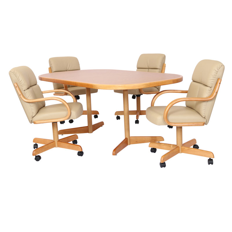 Ensemble de salle à manger extensible à roulettes double piédestal 5 pièces Johnmason, H 30 po x l 42 po x L 54/72 po