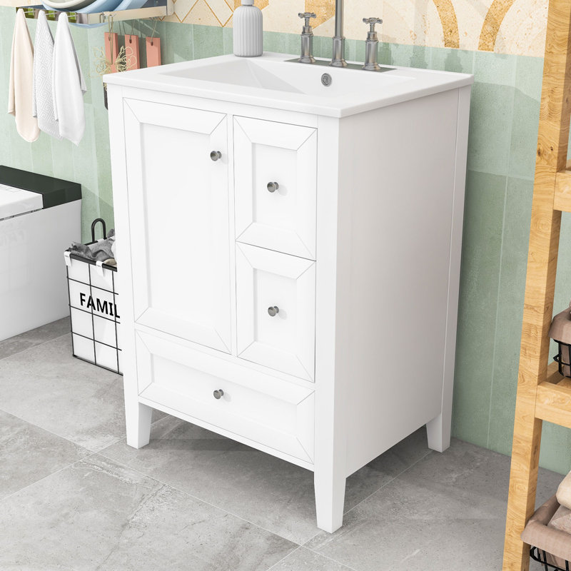Meuble-lavabo 24 po avec lavabo, 3 tiroirs et portes, White