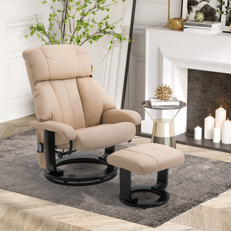 Massage Recliner Chair With Ottoman, 360° Swivel Recliner And Footstool, 10 Point Vibration, PU Leather Reclining Chair With Side Pocket And Remote Control