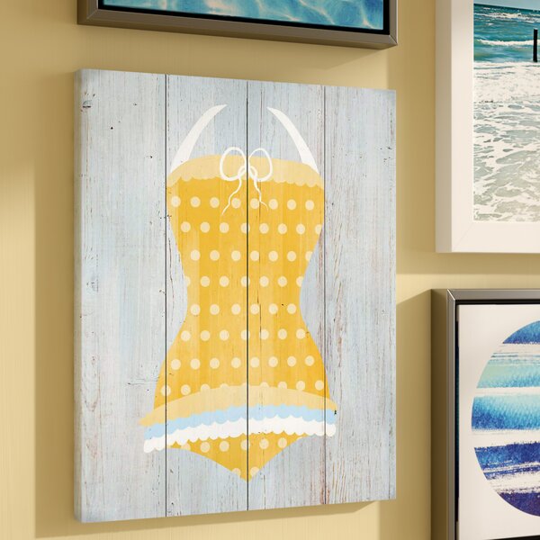 Rosecliff Heights Vintage Yellow Polka Dot Bathing Suit On Wood Print ...