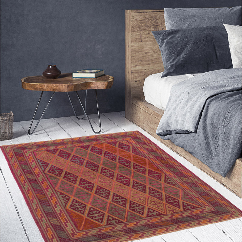 Tapis mauve noué à la main de conception unique 3 pi 11 po x 4 pi 3 po Joaopaulo