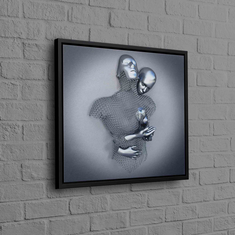 Toile de coton effet argent argenté 3D, H 26 po x l 26 po, Cadre flottant noir