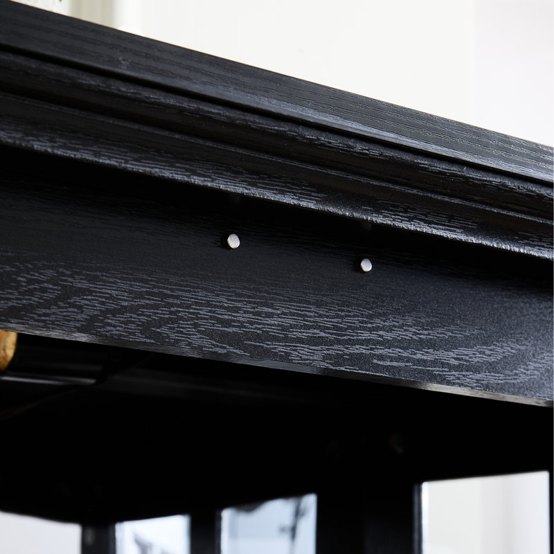 Vintage Black Glass High Cabinet With Classic Grid Design, Adjustable Shelf Height, And Included Lighting For Home Interior Collectibles Display Storage, Handles, Integrated Dining Room Showcase
