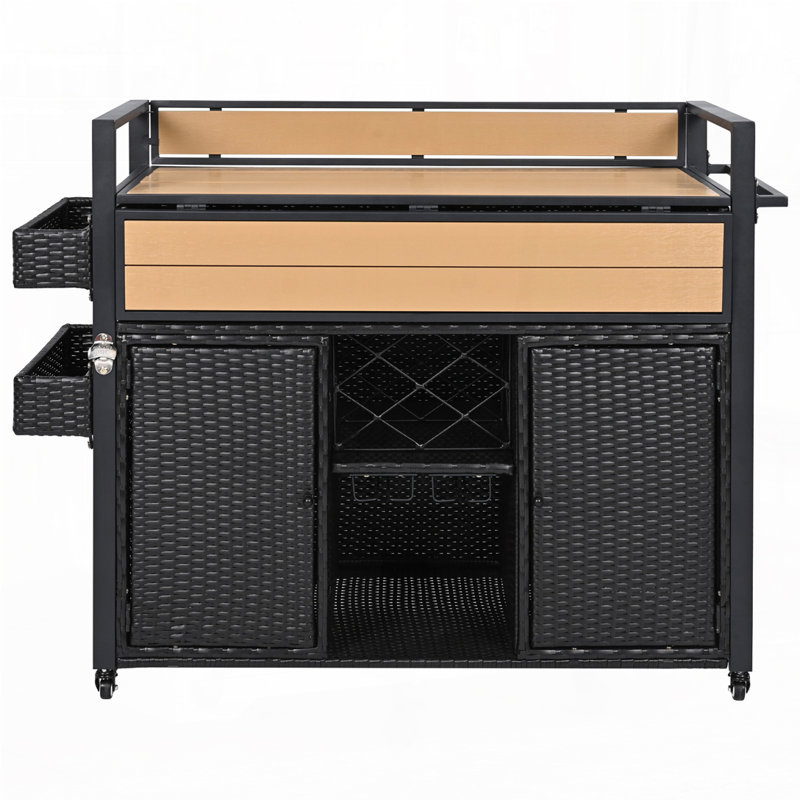 Chariot de barbecue extérieur en osier l 52,8 po, Brun-noir