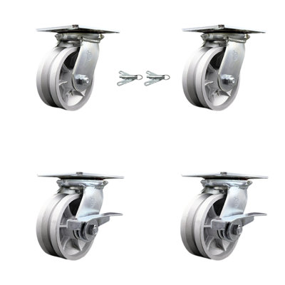Ensemble de roulettes semi-pivotantes en acier 4 pièces avec 4 verrous pivotants et 2 freins