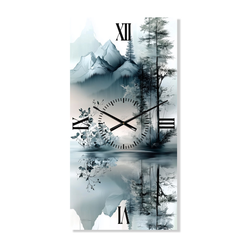 Horizon du lac Quiet Mountain I - Grande horloge murale Green Lodge, H 40 po x l 20 po - Rectangle