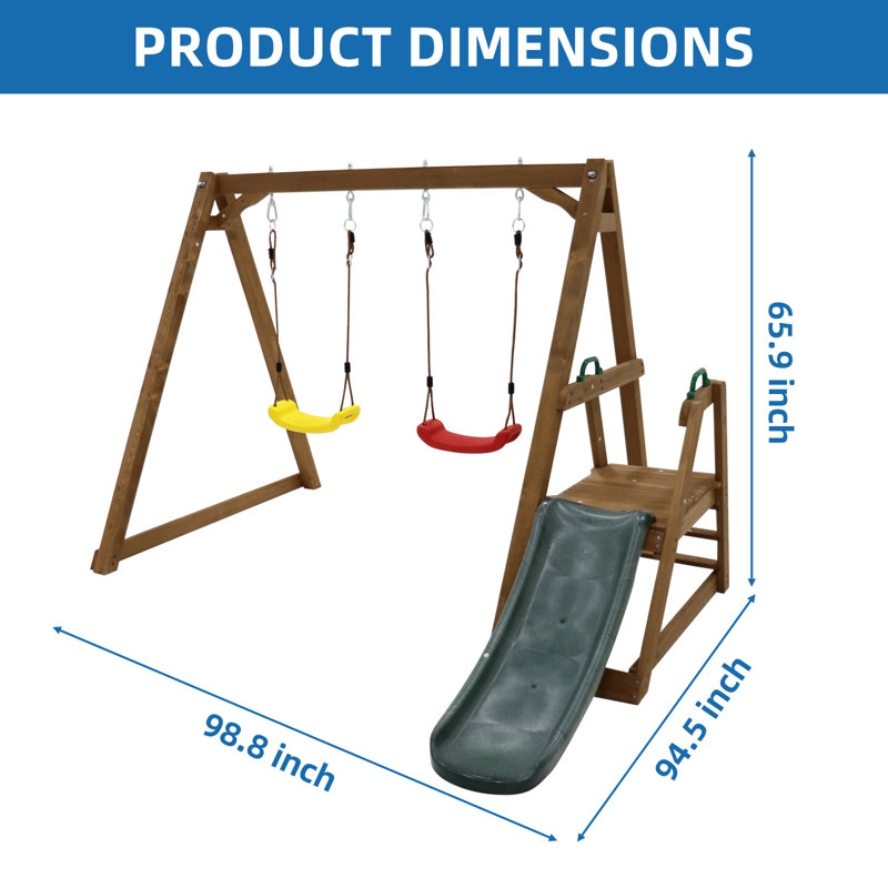 Ensemble de balançoire en bois avec glissoire et échelle d'escalade pour enfants de 3 à 10 ans