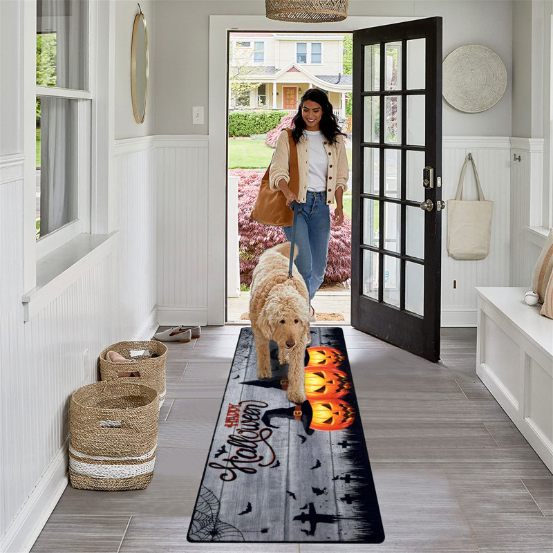 Demarquez Non-Slip Halloween Doormat, Black/Gray/Yellow, 24" x 71"