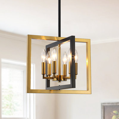 6 - Light 14.9" Dimmable Geometric Lantern Farmhouse Chandelier Metal  Square/ Rectangle Cage Industrial Pendant Lighting