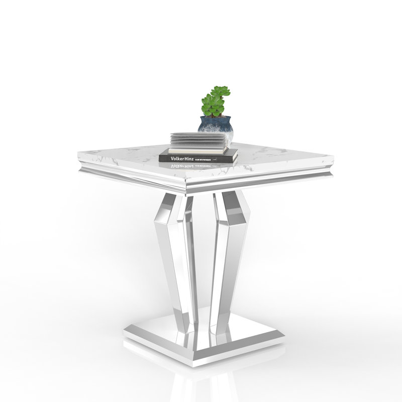 Dezhaun End Table, White, Silver