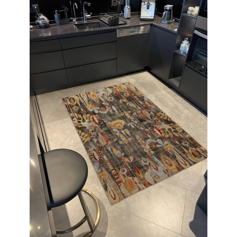 Multi-Colored Mixed Shape Abstract Floral Patterned Creative Modern Decorative Rug, Rectangle 4'7.12" x 6'6.74"