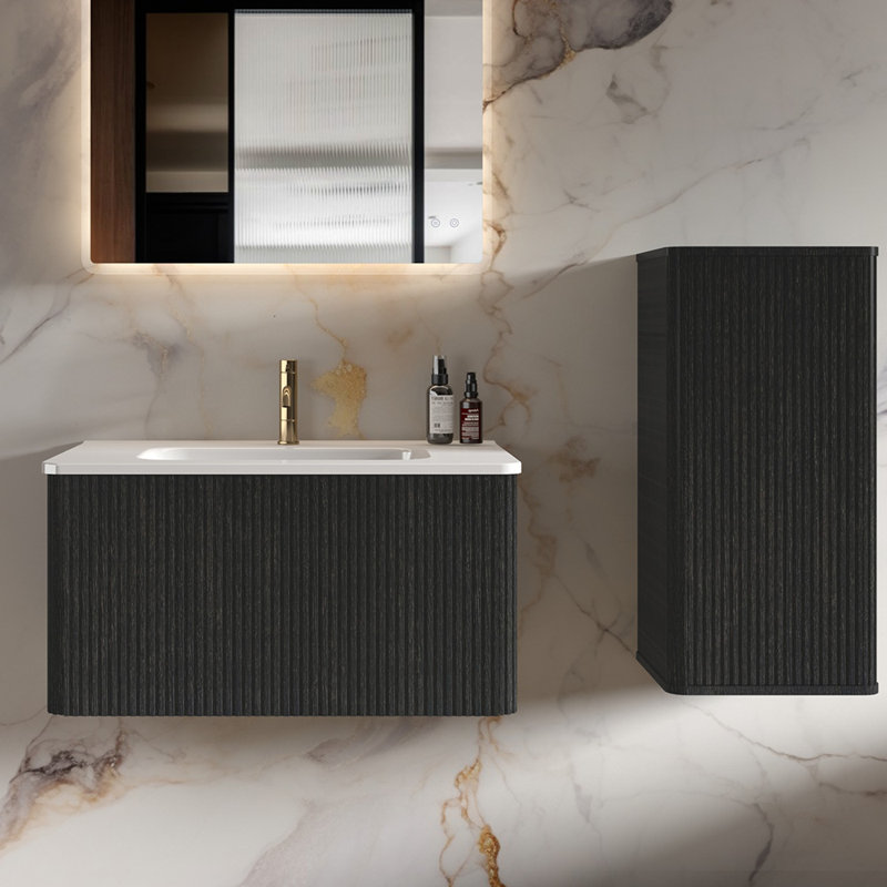 Armoire de rangement flottante murale Declan, Noir, noir, noir, noir