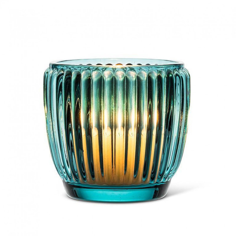 Porte-bougie à nervures, Bleu