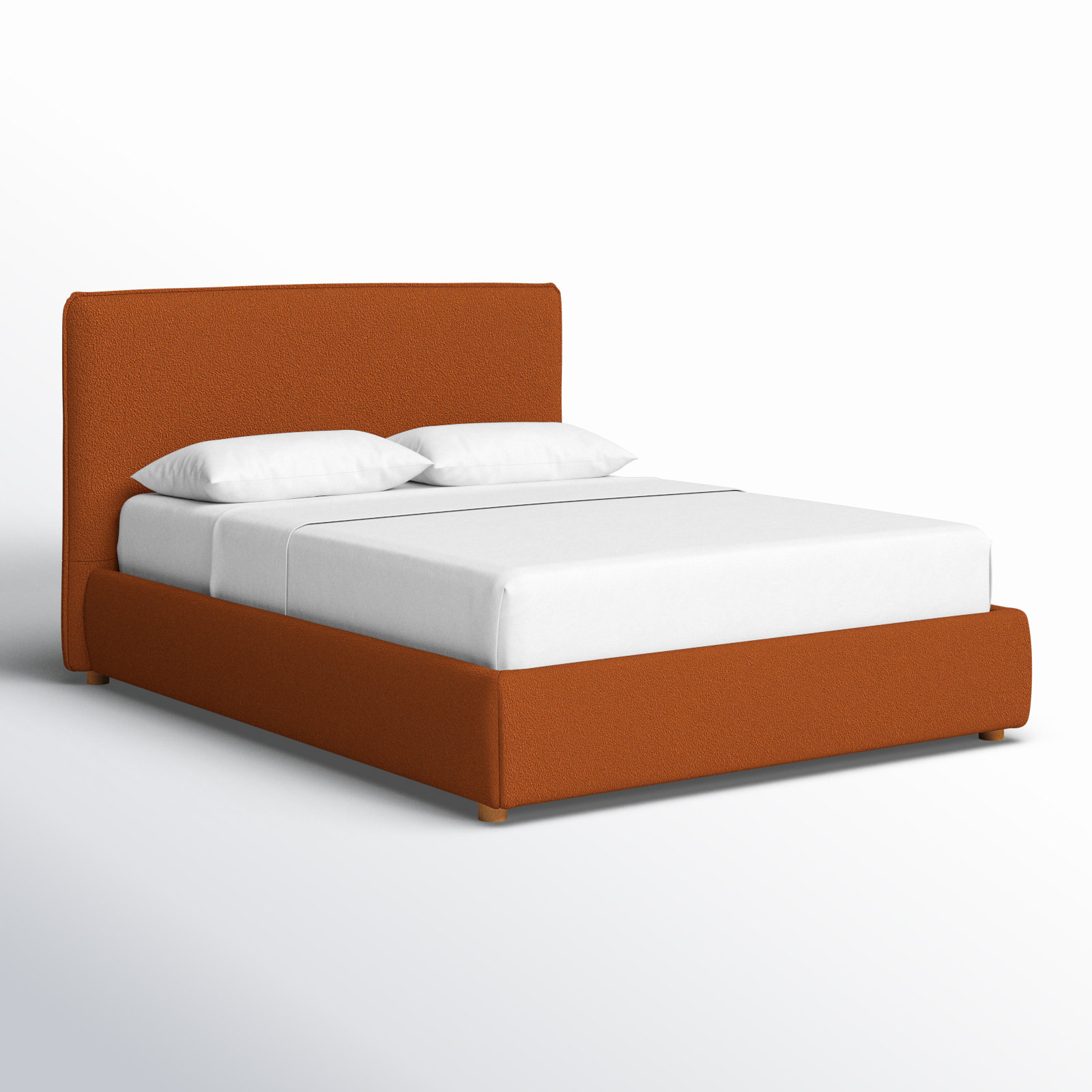 Callahan Linen Upholstered Bed, Queen, Rust Faux Sherpa