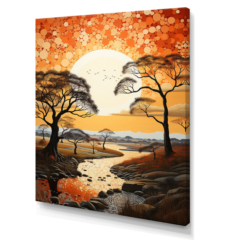 Baobab africain au coucher du soleil, H 40 po x l 30 po, Black Picture Framed