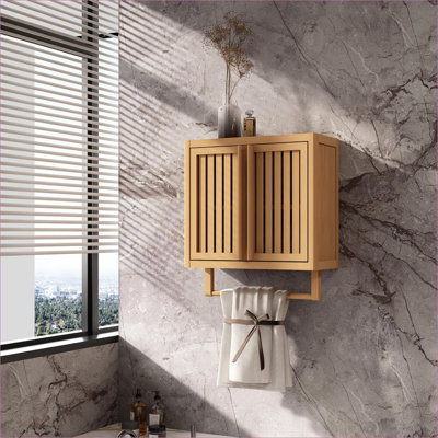 Cabinets | Wall Mounted Solid Bamboo Storage Cabinet, Minimalist Over Toilet Organization | Clear | Modern