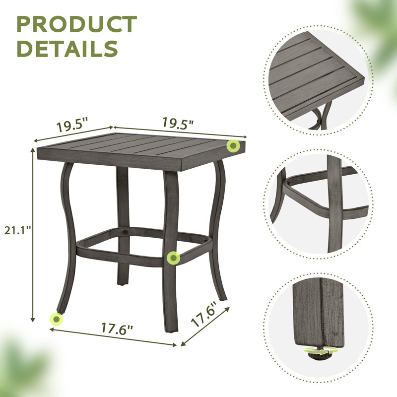 Ensemble de conversation de patio 5 pièces en aluminium avec table d'appoint, repose-pieds et coussins gris clair