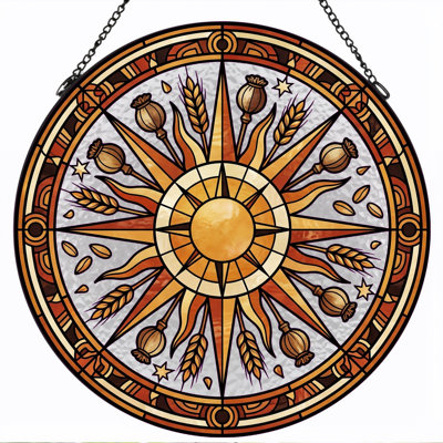 Sunburst Harvest Stained Glass Window Panel，7.8H