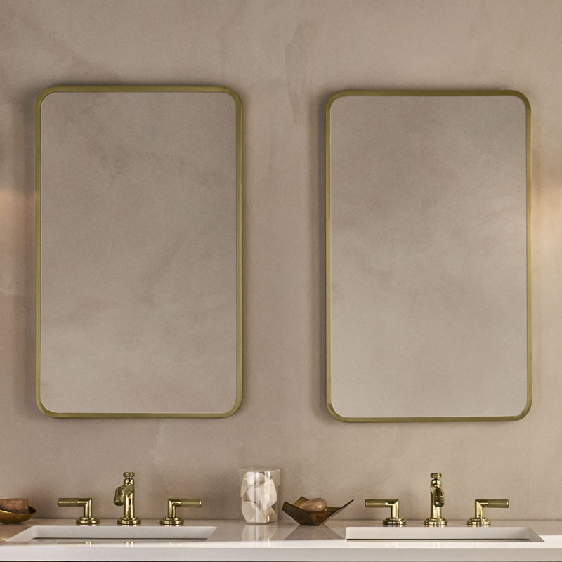 Miroir rond en métal, H 34,25 po x l 19,25 po, Laiton vieilli
