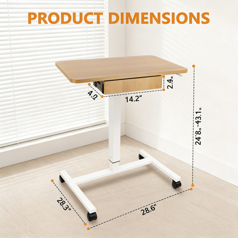 Adjustable Height Computer Desk, Light Brown/White