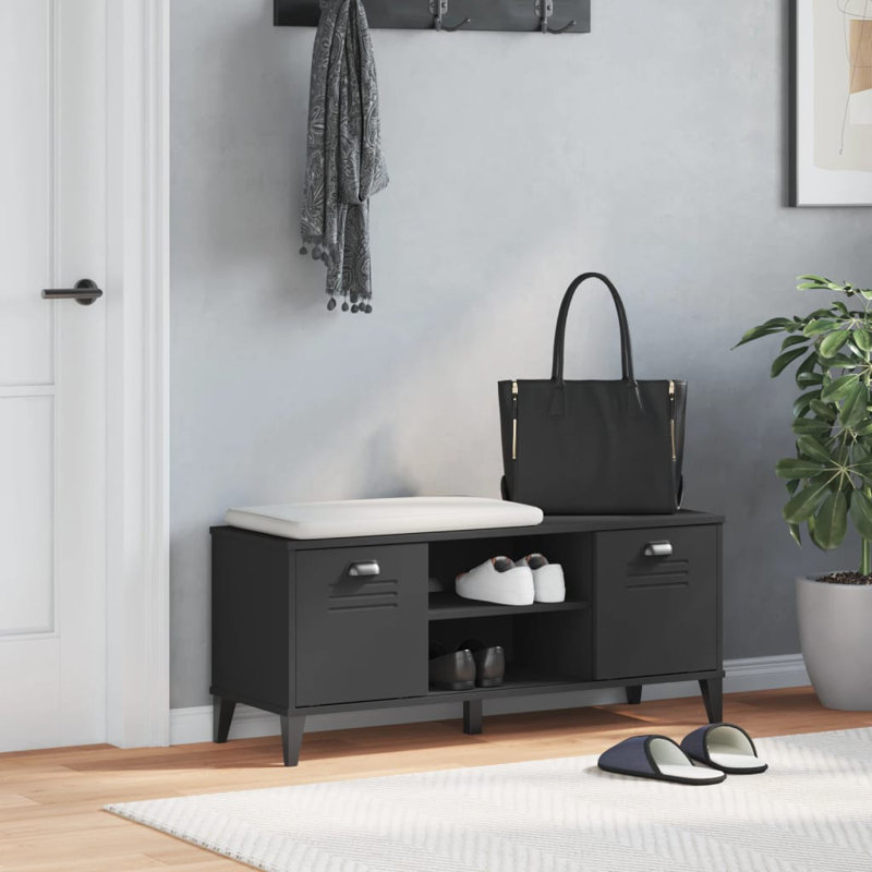 6 Pair Shoe Storage Bench, Black