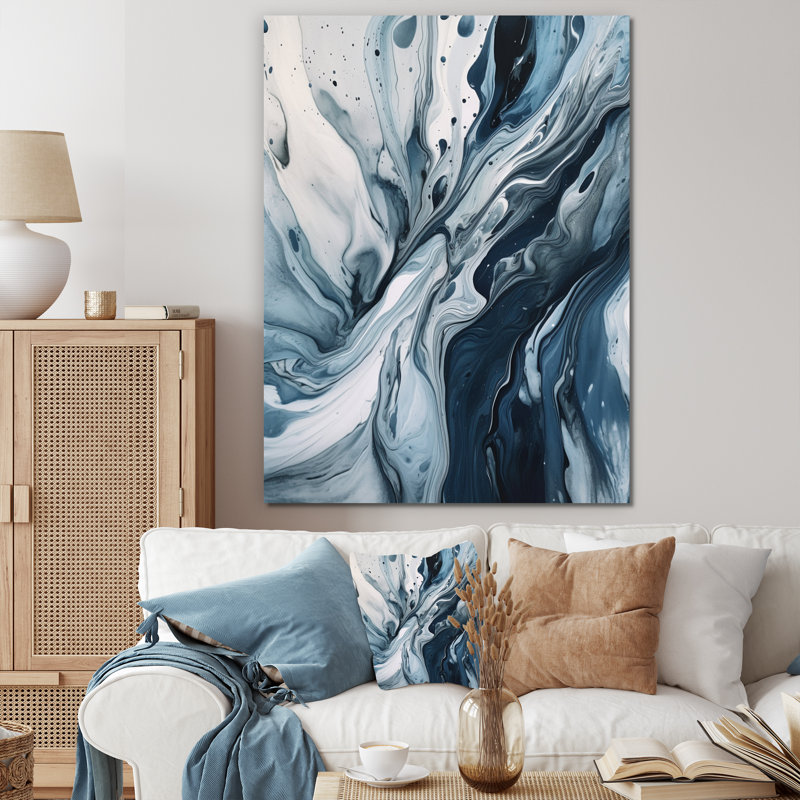 Bleu et gris Elixir éthéré III - art mural abstrait, Toile tendue, H 44 po x l 34 po x P 1,5 po