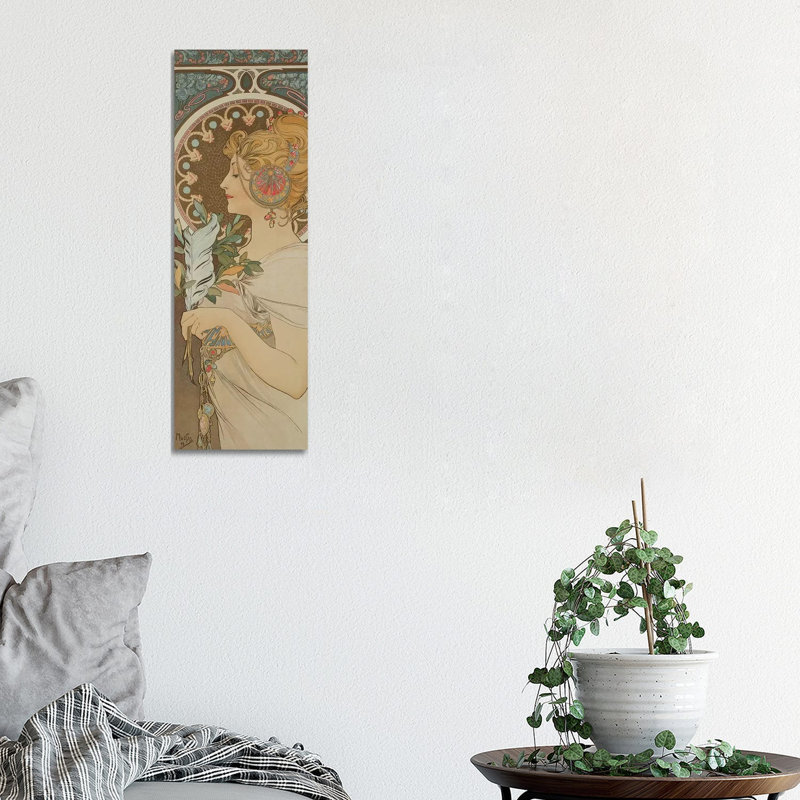 Feather, 1899 by Alphonse Mucha - Wrapped Canvas Panoramic Print, 30.48 cm H x 91.44 cm W x 1.91 cm D