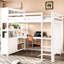 Lit mezzanine blanc avec dimensions pour grand lit, bibliothèque et armoire de rangement, hauteur de tablette réglable en L-1034326528
