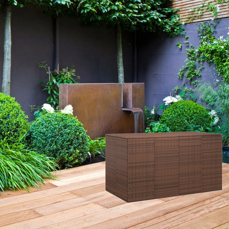 Ebern Designs Leolar 194cm W 1500L Water Resistant Polyethylene Plastic Deck Box, Brown