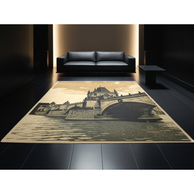 Tapis moelleux moelleux à motif de blocs de style pont Charles