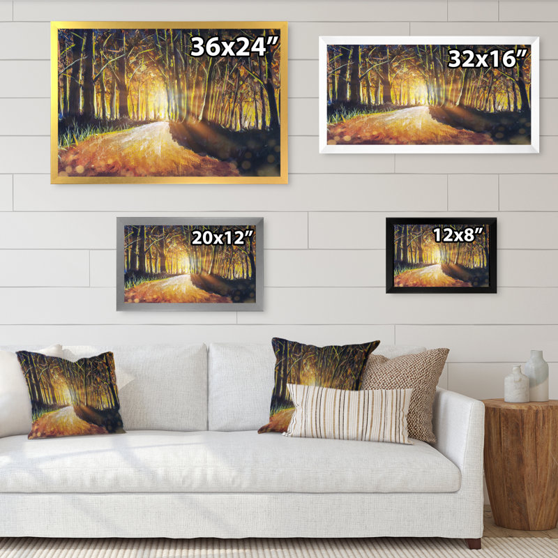 «Path To The Enchanted Forest», reproduction sur toile encadrée, Encadrement doré, H 12 po x l 20 po x P 1 po