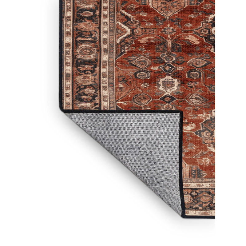 Tapis persan noir lavable à la machine, Carré 6 pi