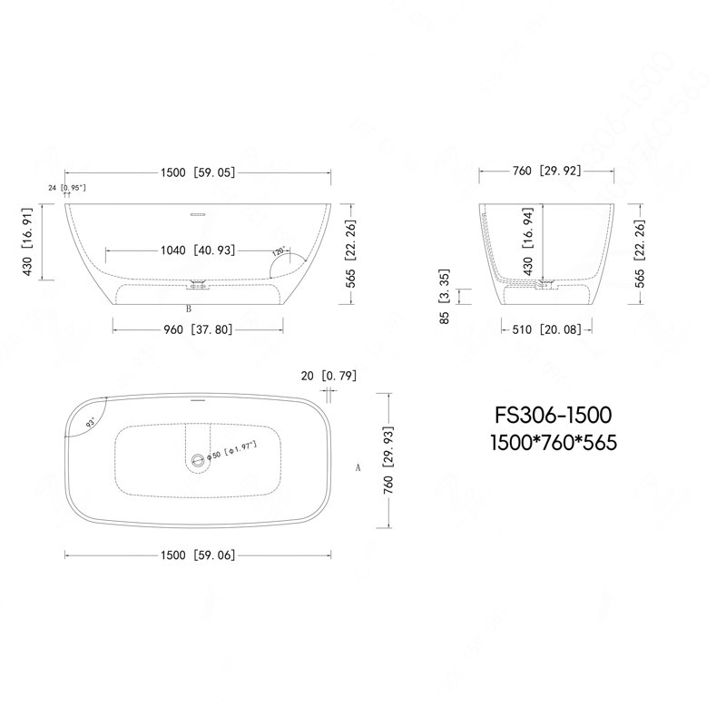 Baignoire autoportante profonde de 150 cm (59 po) pour une personne, blanc mat