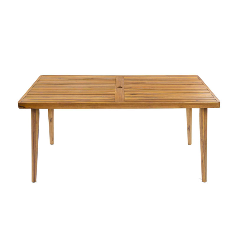 Table de salle à manger en bois d'acacia avec trou pour parasol