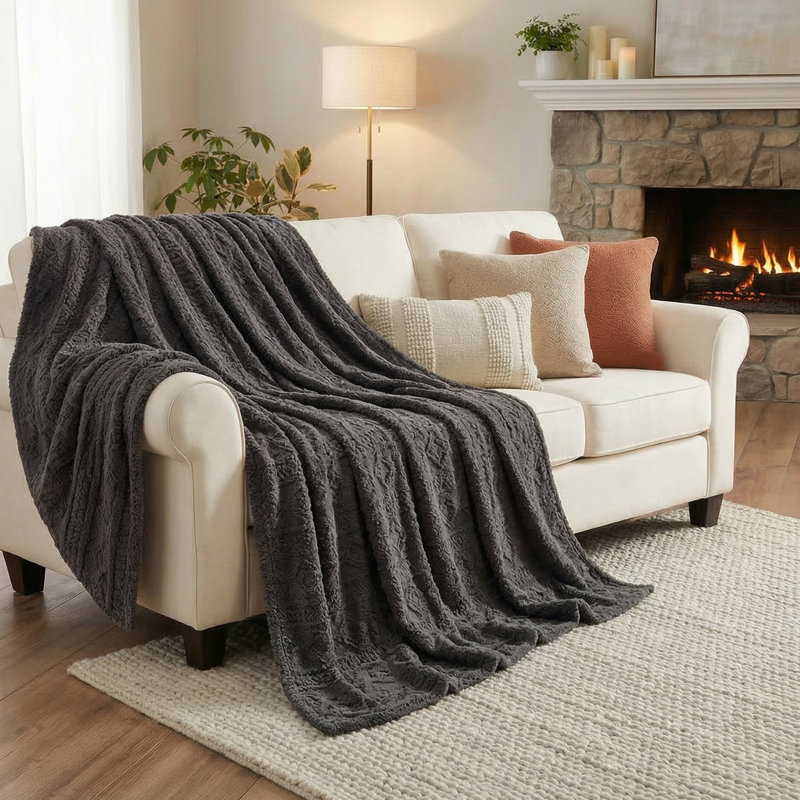 Literie moelleuse Boho, Double/Grand, Gris anthracite