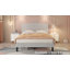 Structure de lit simple tapissier en tissu beige avec tête de lit réglable en hauteur, rangement silencieux, aucun sommier tapissier requis-282332919-307080108