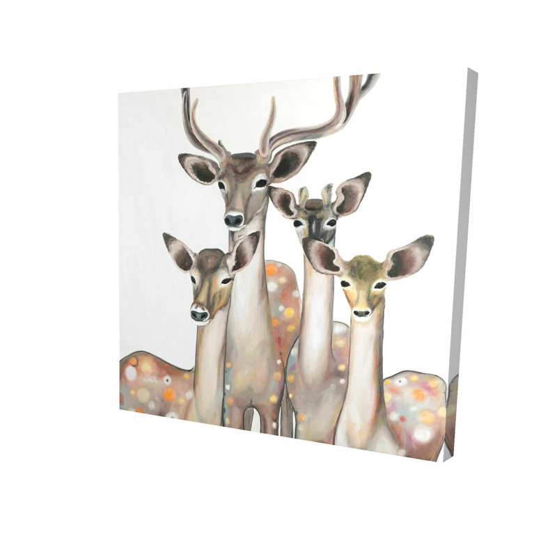 « group of cerfs », reproduction de peinture à l’huile sur toile tendue, H 24 po x l 24 po x P 1,5 po