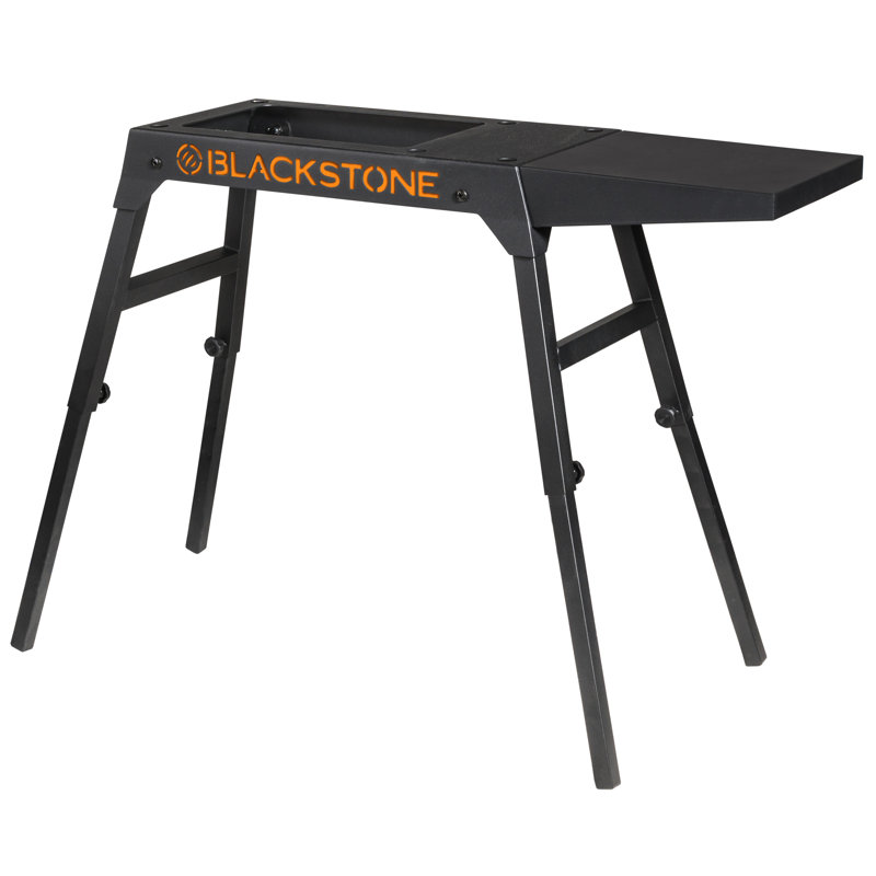 Black Adjustable Steel Griddle Stand with Side Shelf