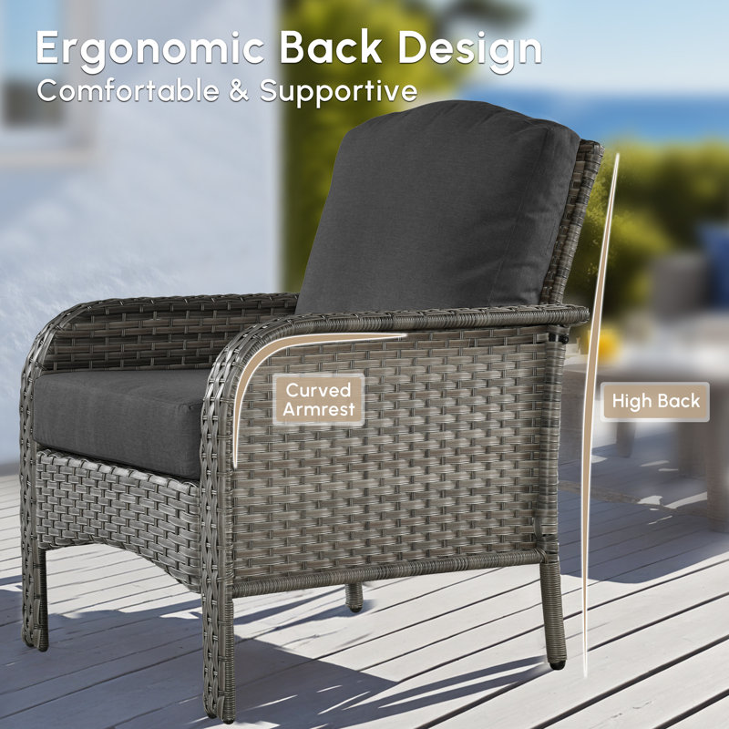 2 - Person Outdoor Seating Group With Cushions And End Table, Black