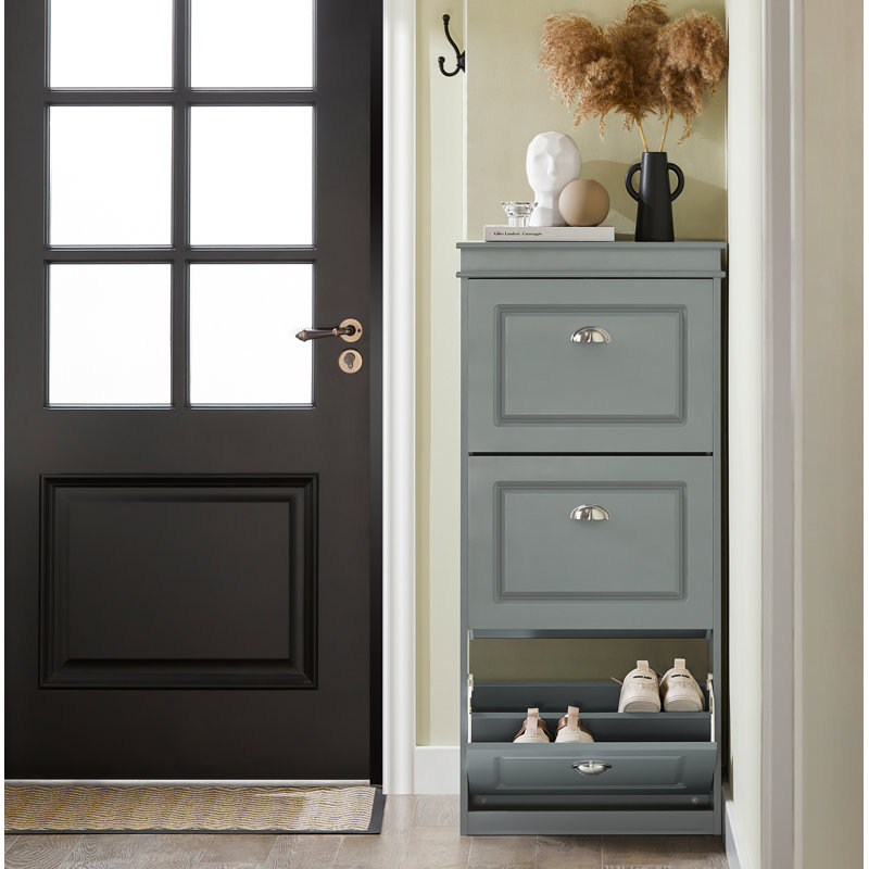 Moriah 12 Pair Shoe Storage Cabinet, Grey/Silver