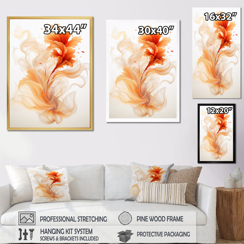 Watercolor Modern Floral In Orange - Abstract Encre liquide, impressions encadrées, H 44 po x l 34 po x P 1,5 po