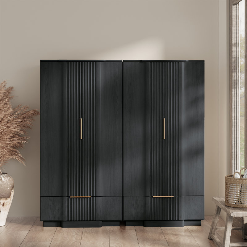 Ensemble d'armoire à panneau cannelée Designer Modern Minimalist, Noir