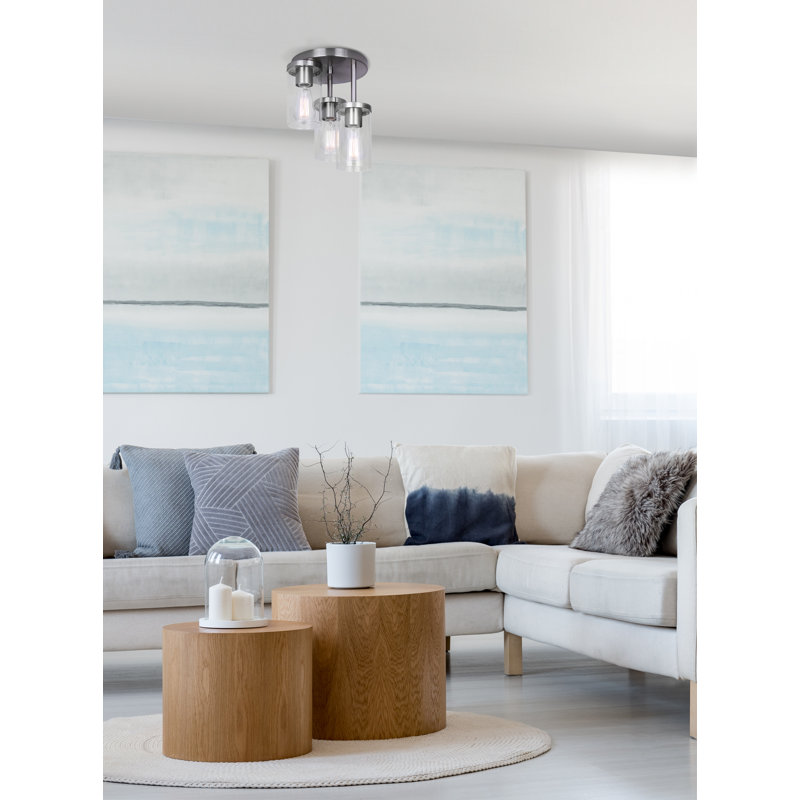 Britton 3-Light Semi-Flush Ceiling Fixture, Brushed Nickel Finish, Brushed Nickel