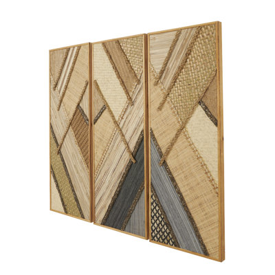 Wooden Handmade Textured Mixed Media Diagonal Geometric Brown Wall Decor Set