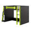Lit mezzanine en bois avec bureau, tablettes multiples et lumière RVB-1834846309